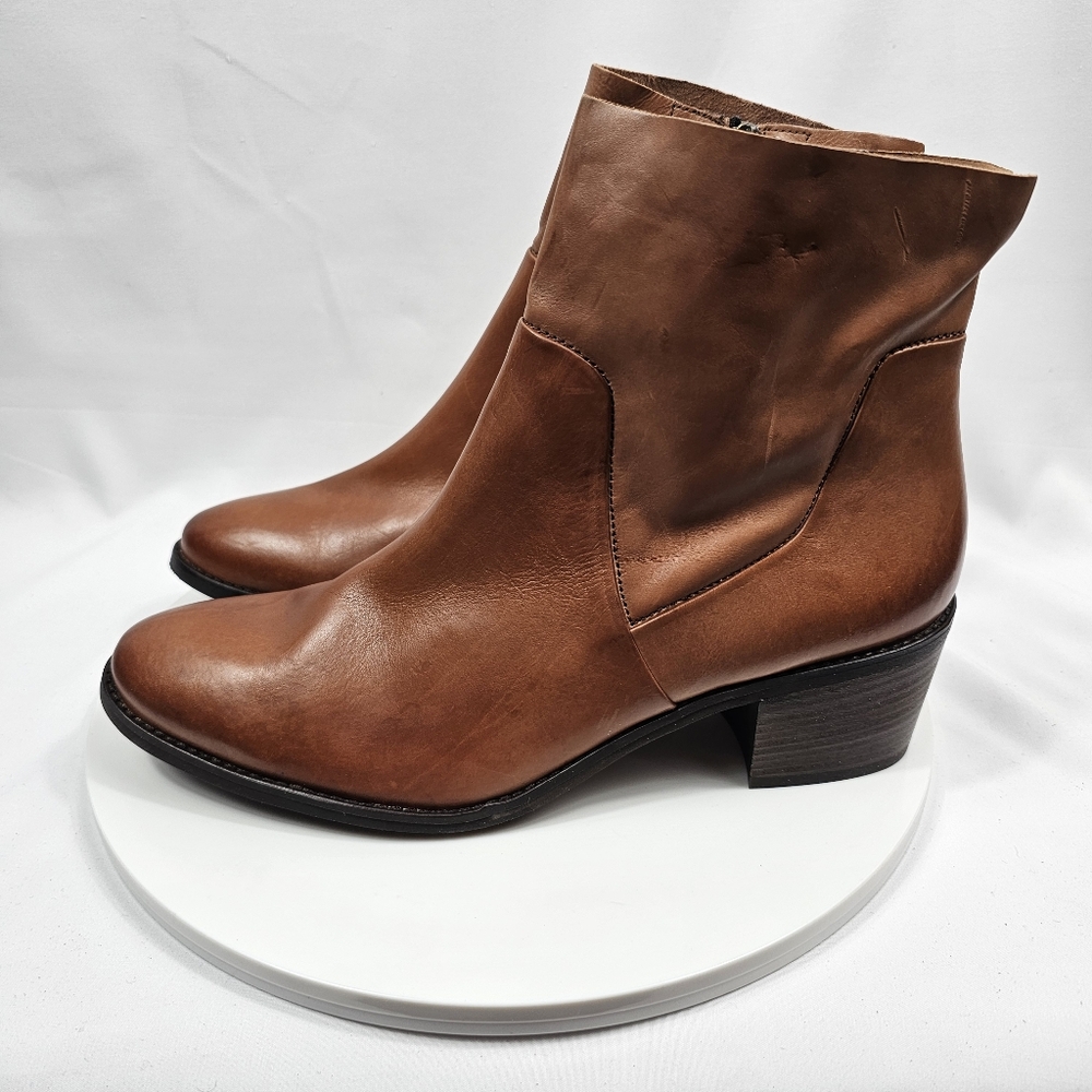 NWOT Paul Green Suzette Bootie Ankle Boot Heel Leather Zipper Brown Cognac 6.5 9 - Picture 9 of 16